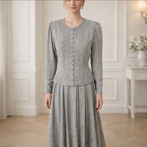 Vintage Karin Stevens Gray Midi Dress with Buttoned Bodice